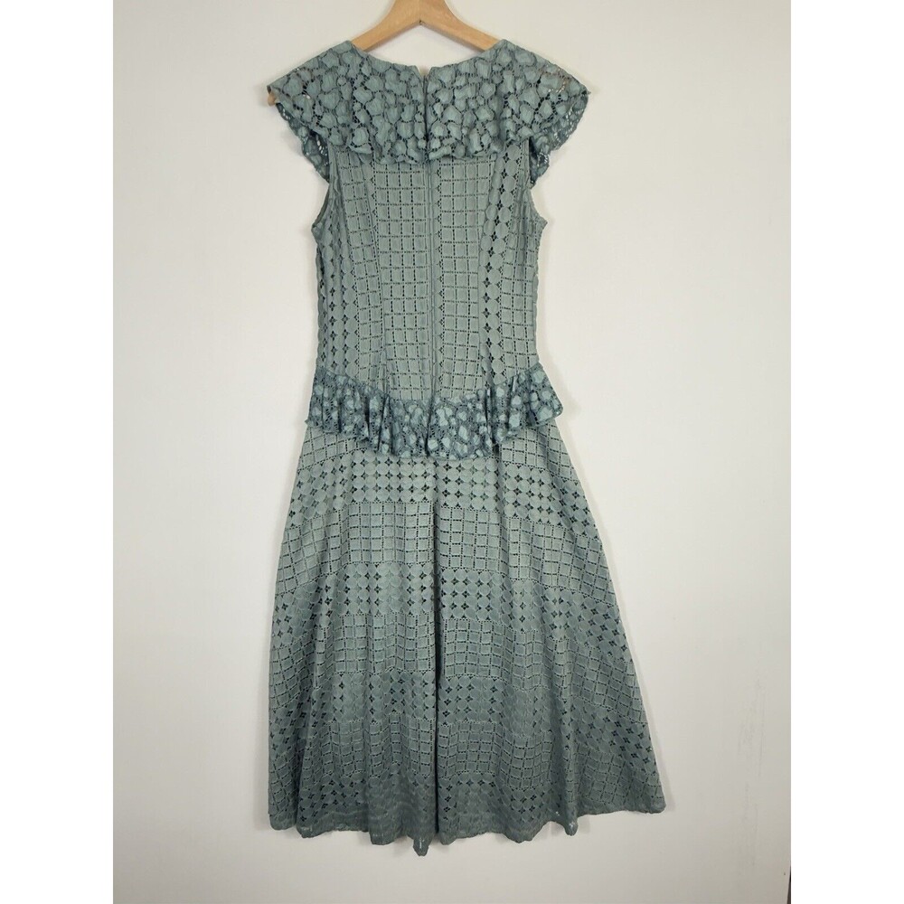 Anthropologie Lace Ruffle‎ Midi Dress Women Size 4 Sage Green Boho Cottagecore - Picture 7 of 9